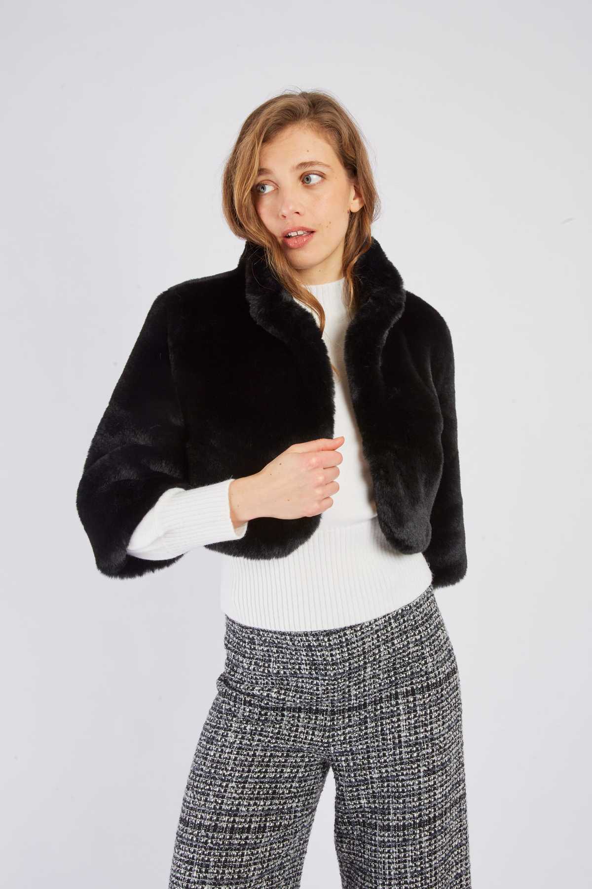 Retro Faux Fur Jacket, Black