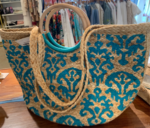 St Tropez Straw Bag, Natural/Turquoise