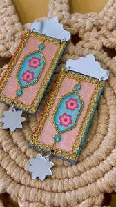 Mirrored Earrings, Gold/Pink