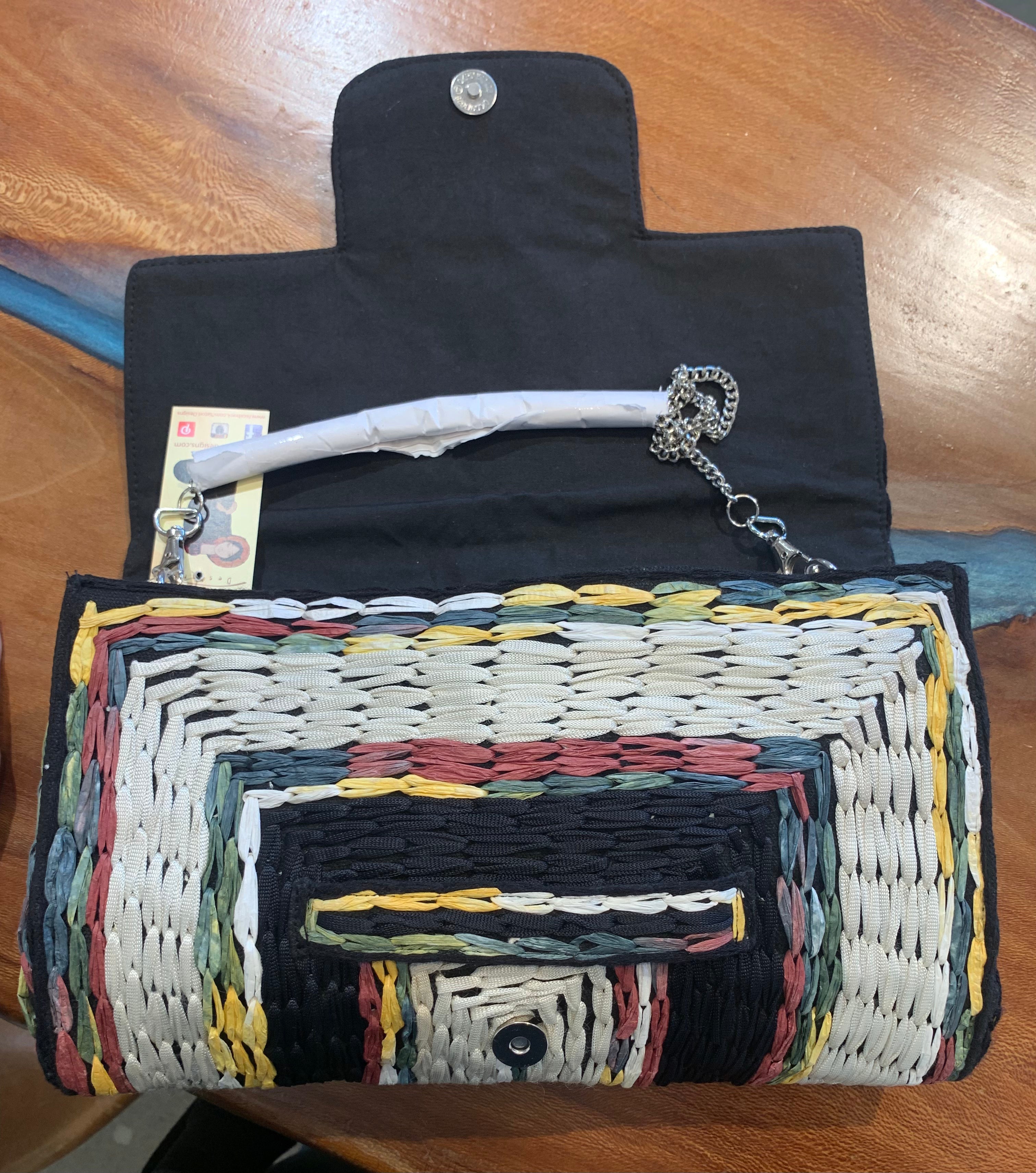 Woven Fabric Clutch, Blk Multi
