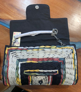 Woven Fabric Clutch, Blk Multi
