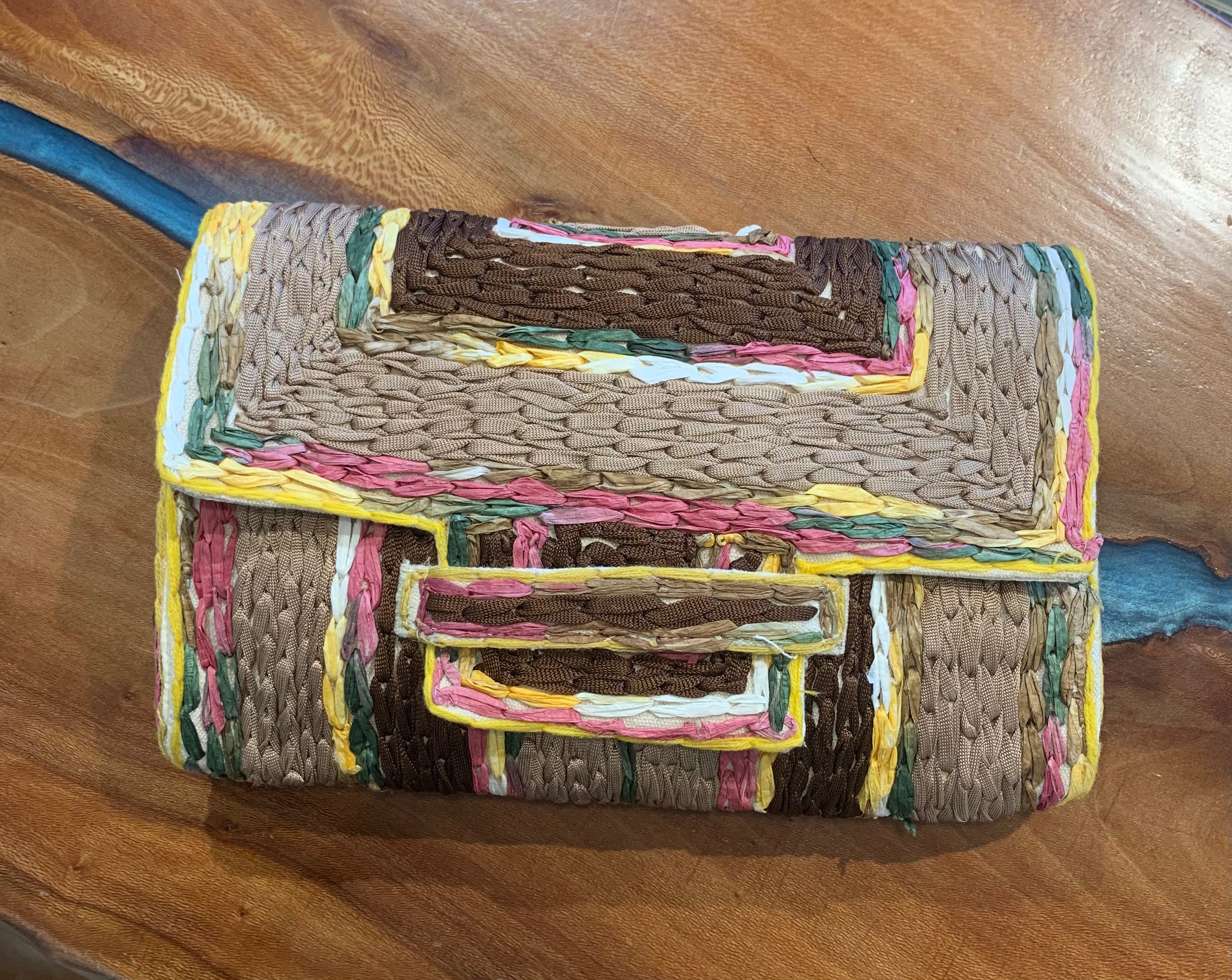 Woven Fabric Clutch, Nat Multi