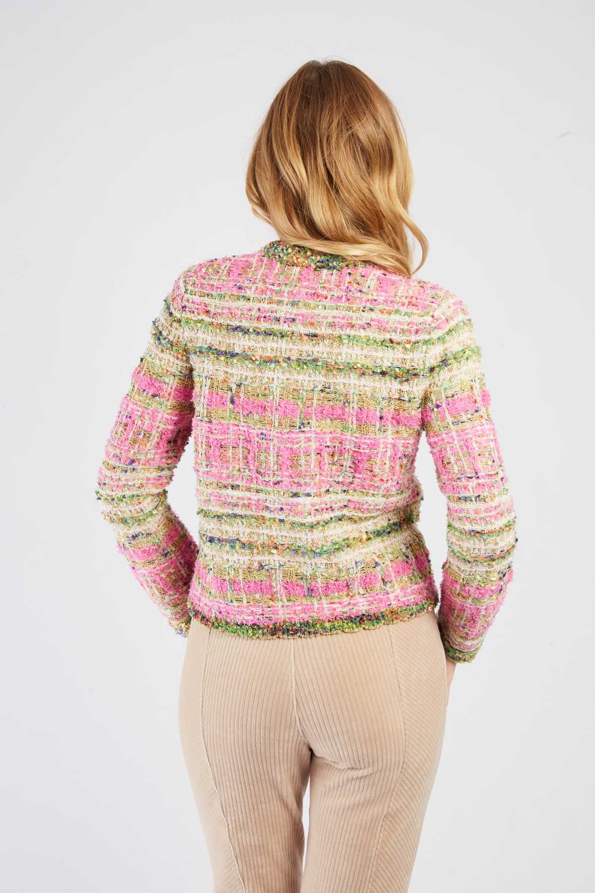 Tweed Button Front Jacket-Pink/Olive