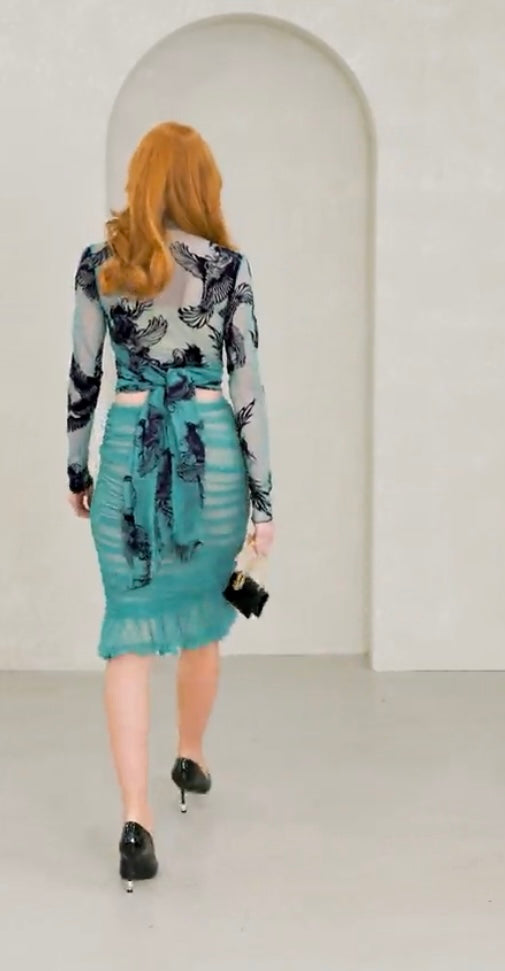 Long Sleeveless Mesh Coverup, Floral Teal