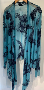 Long Sleeveless Mesh Coverup, Floral Teal