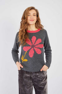 Adelita Sweater, Gray/Pink