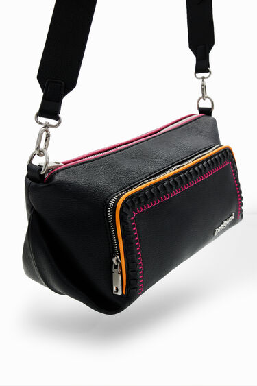 Embroidered Crossbody Tote - Black