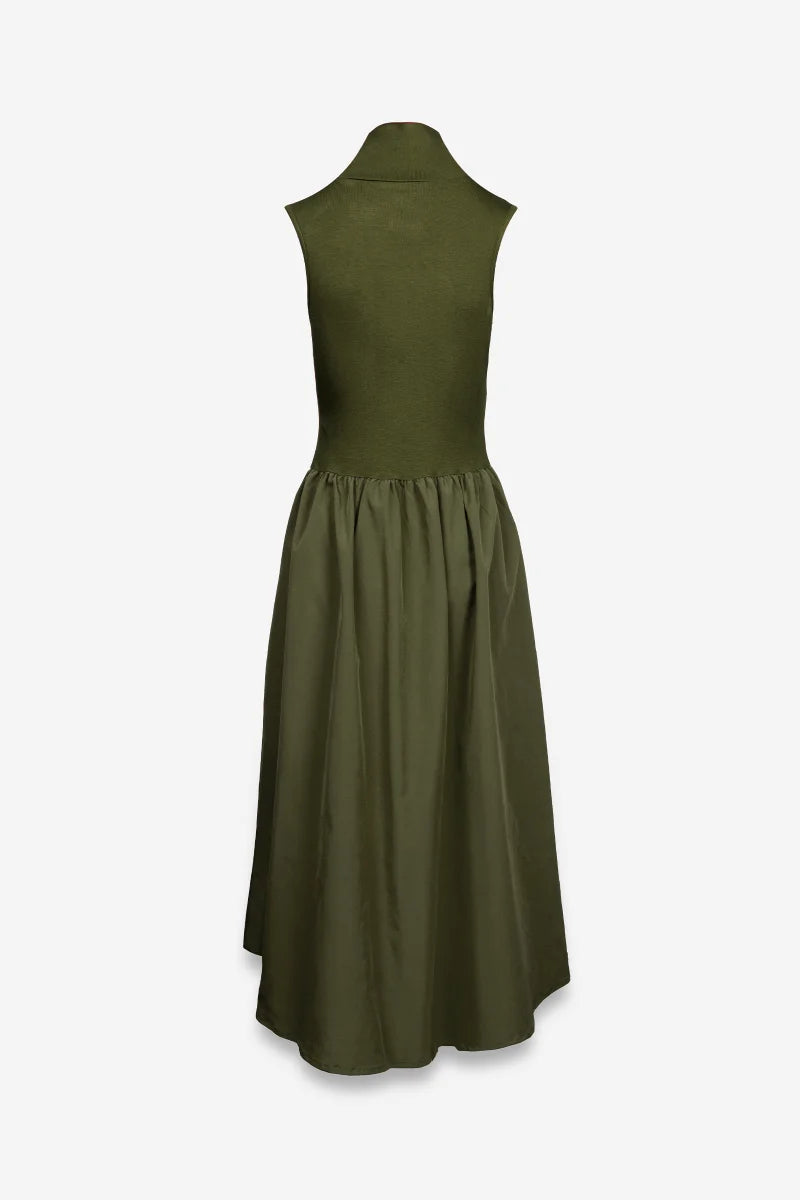 Mock Neck Sleeveless Dress, Olive