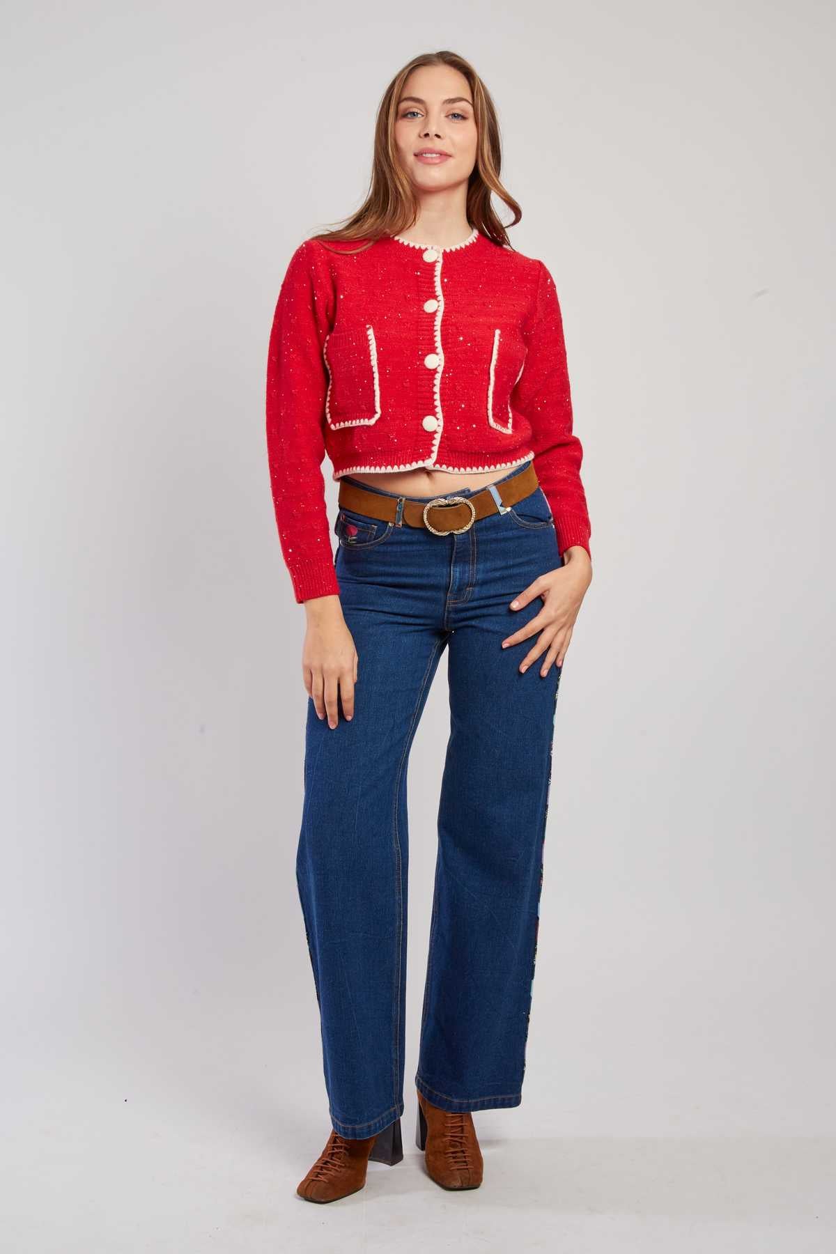 Dalaba Embroidered Cardigan Red