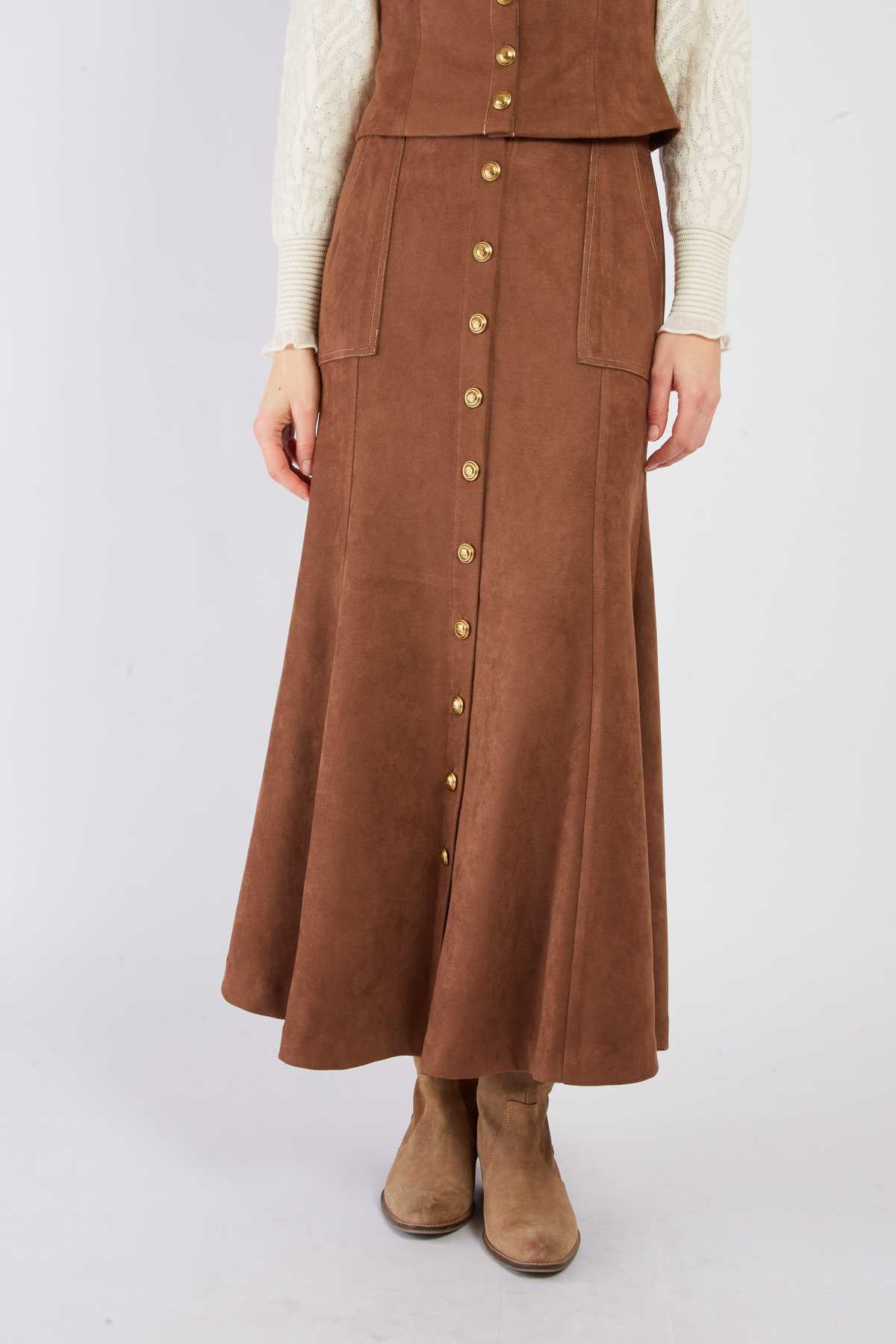 Juliana Button Skirt- Camel