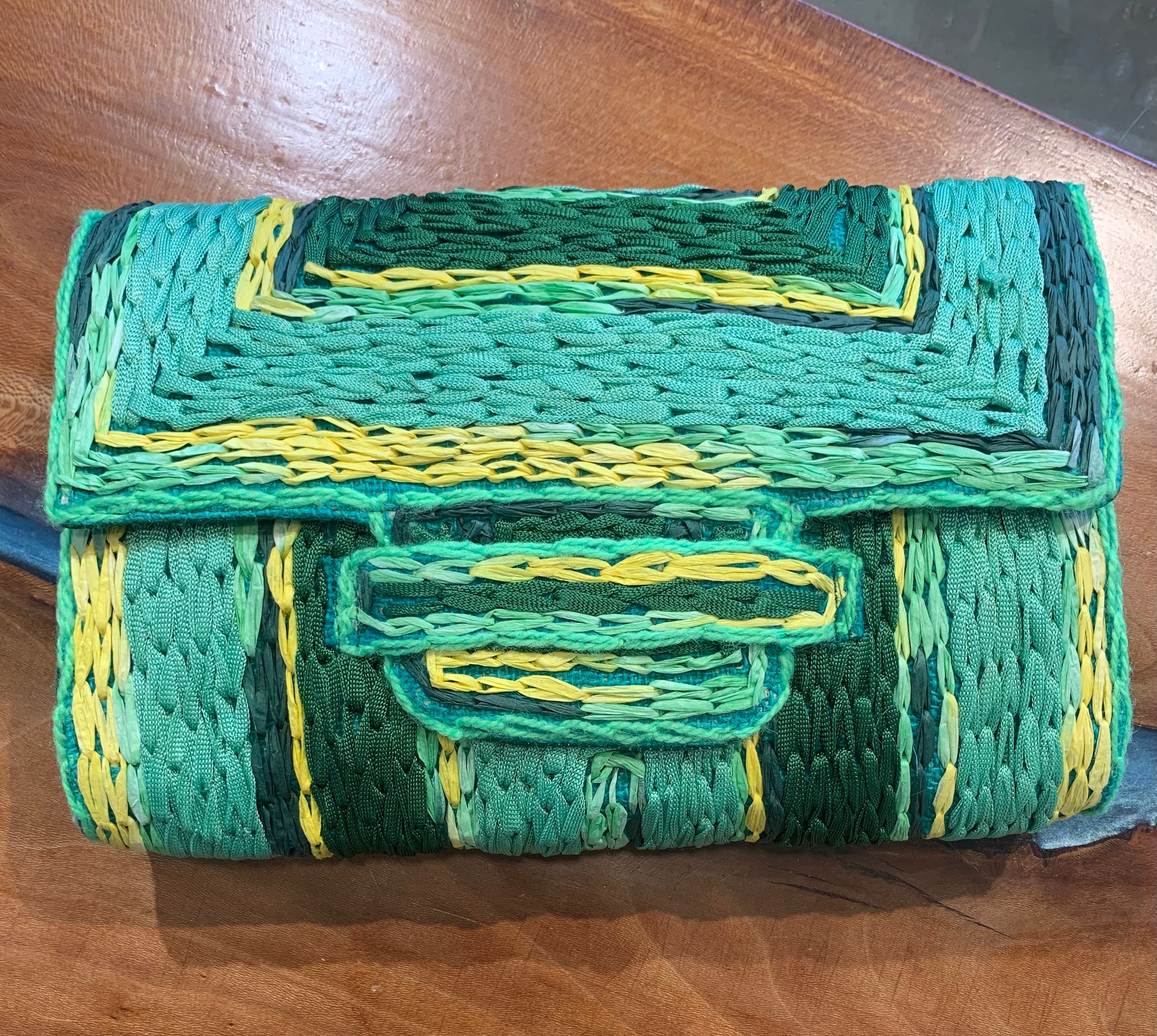 Woven Fabric Clutch, Green Multi