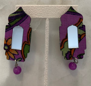 Mirror Acrylic Earrings w/Purple Drop, Purple Multi