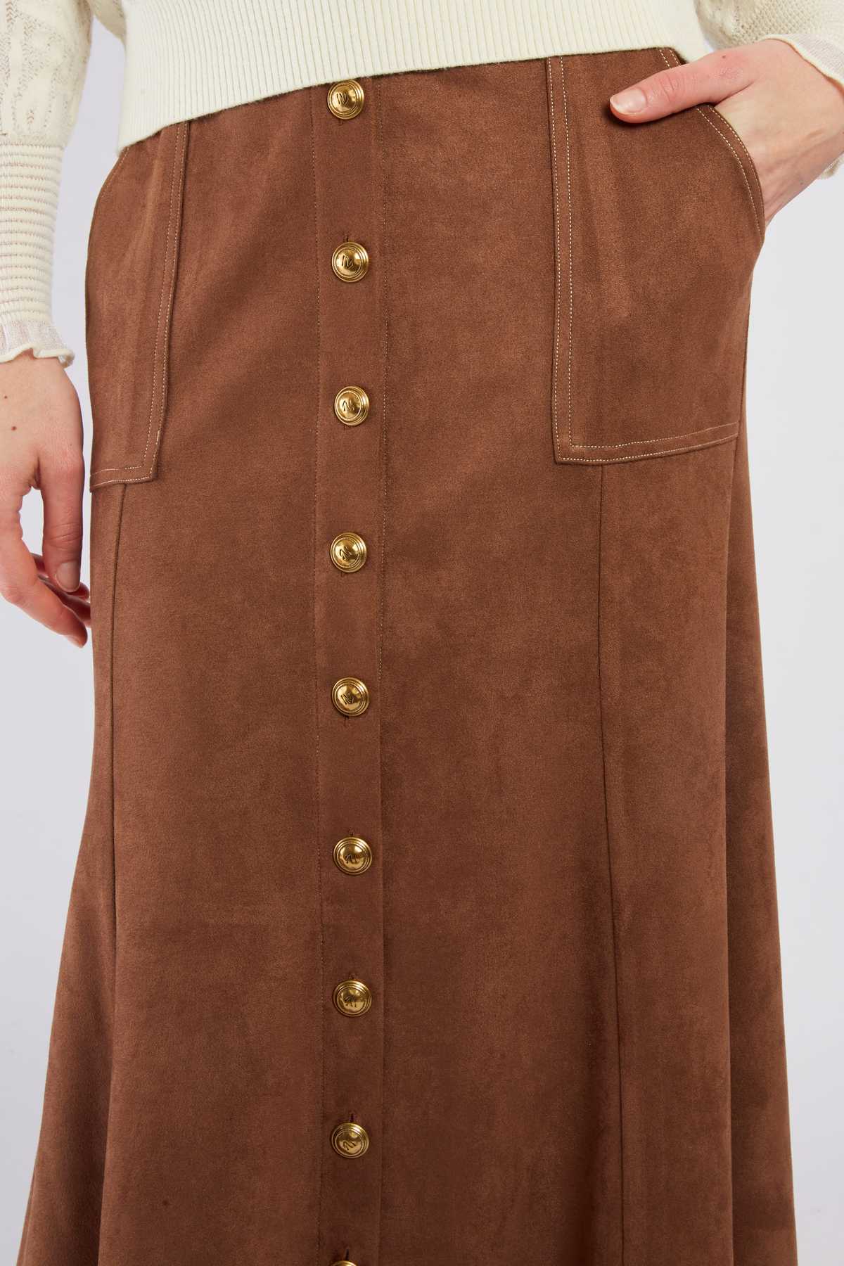 Juliana Button Skirt- Camel