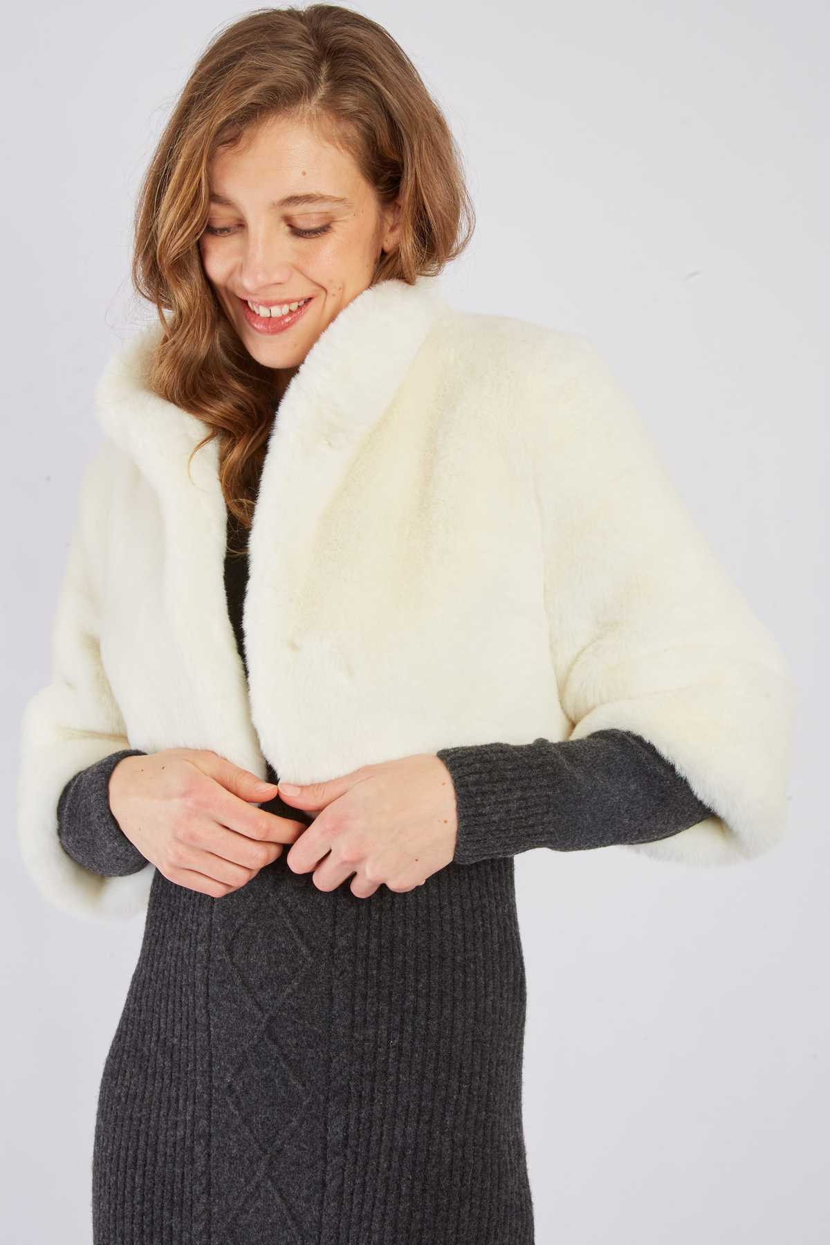 Retro Faux Fur Jacket, Ecru