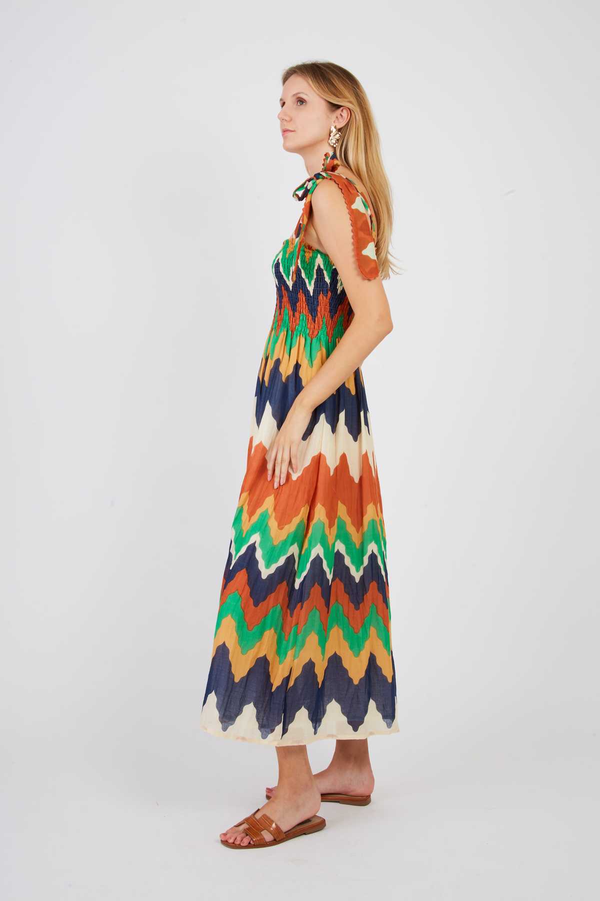 Petale Smock Dress, Green Multi