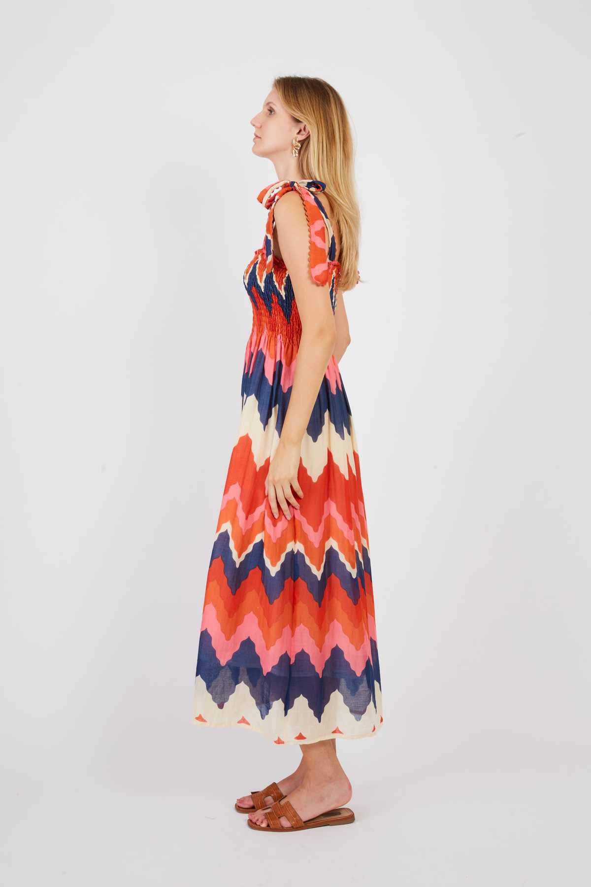 Petale Smock Dress, Coral  Multi