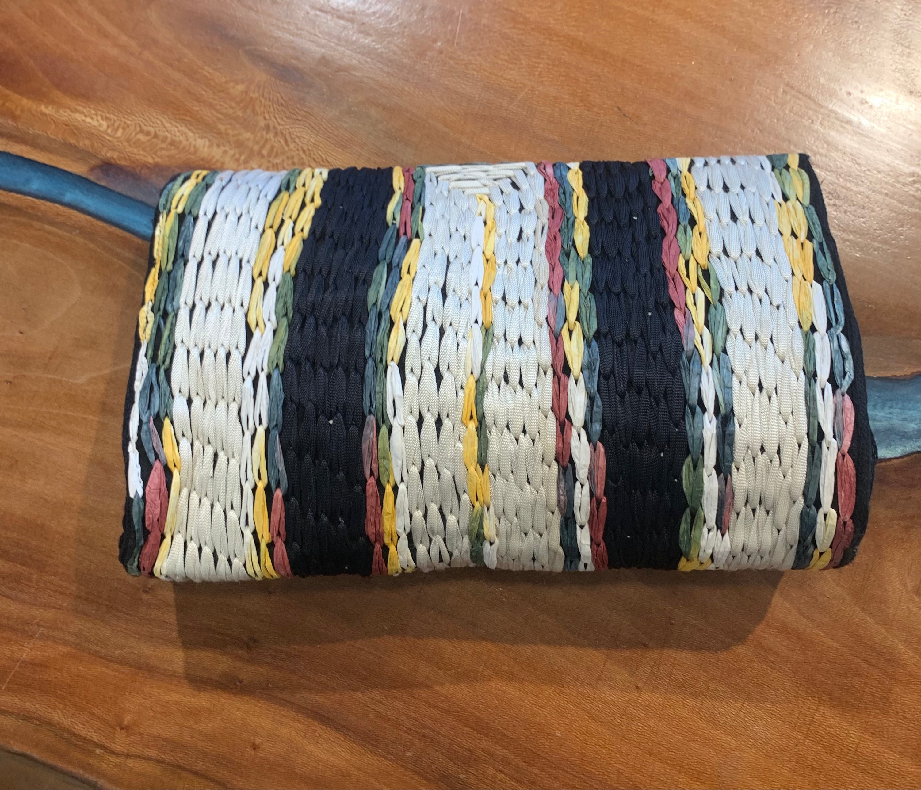 Woven Fabric Clutch, Blk Multi