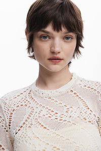 Denis Crochet Top, Ecru