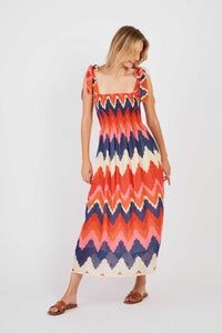 Petale Smock Dress, Coral  Multi