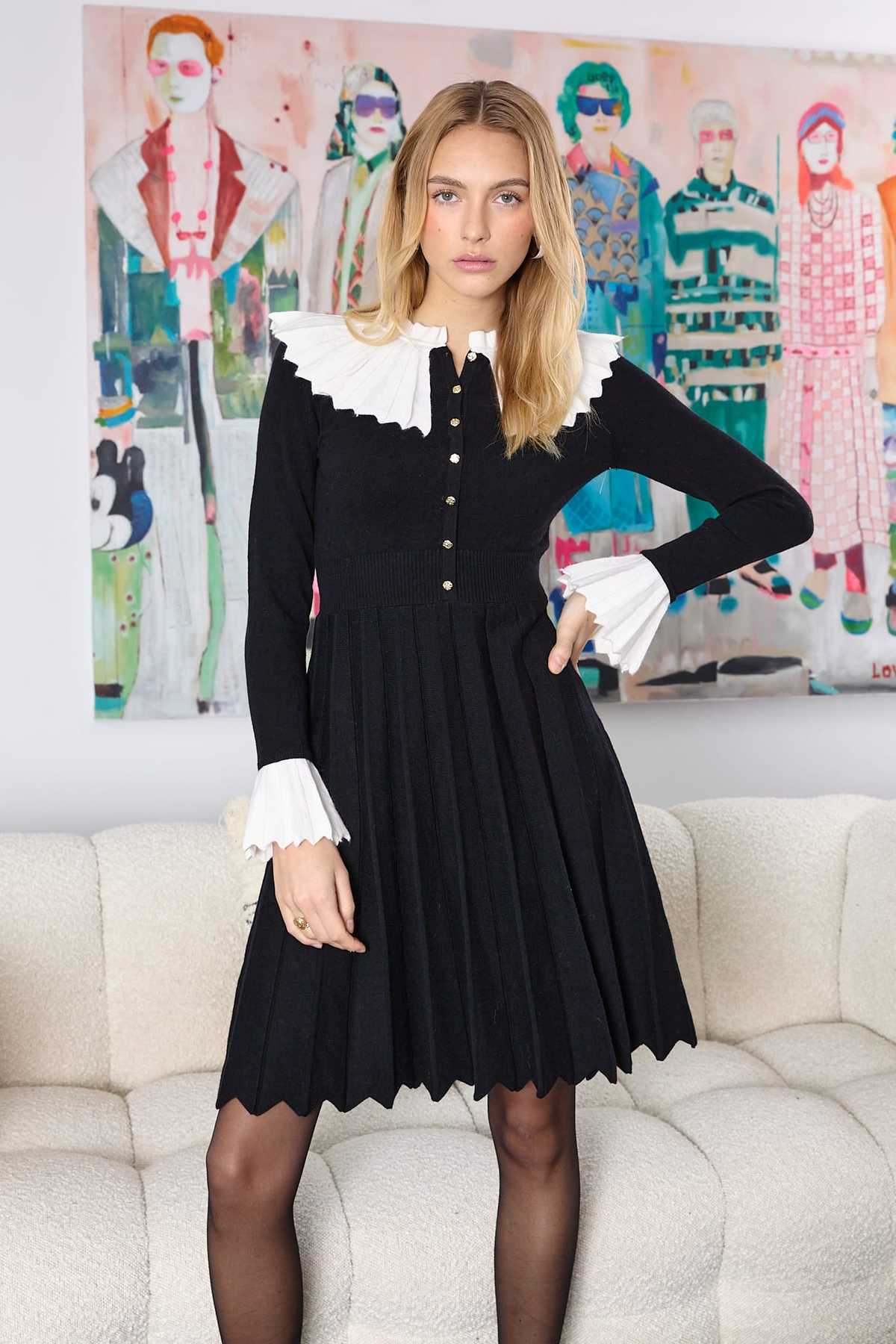 Carine Dress, Black/Off White