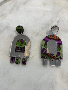 Mirror Acrylic Earrings w/Drops, Purple Multi
