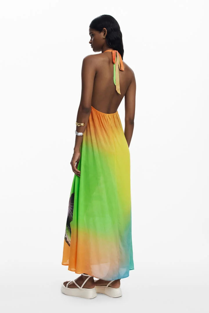 Colibri Halter Dress Orange Multi