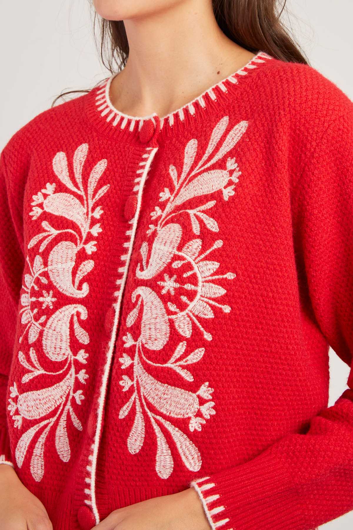 Dalila Embroidered Cardigan-  Red