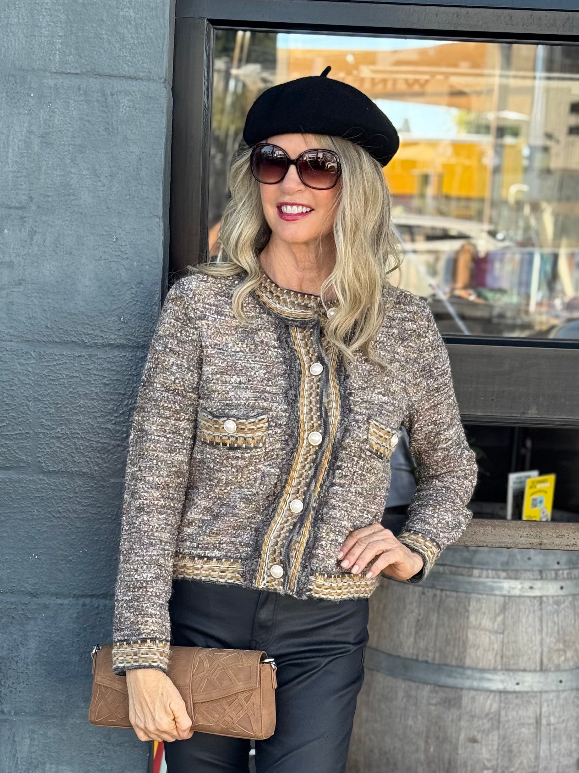 Biarritz tweed Cardigan, Khaki