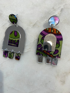 Mirror Acrylic Earrings w/Drops, Purple Multi