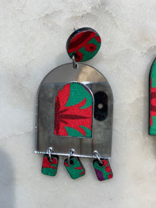 Acrylic Mirror Earrings w/Drops, GreenMulti