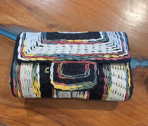 Woven Fabric Clutch, Blk Multi