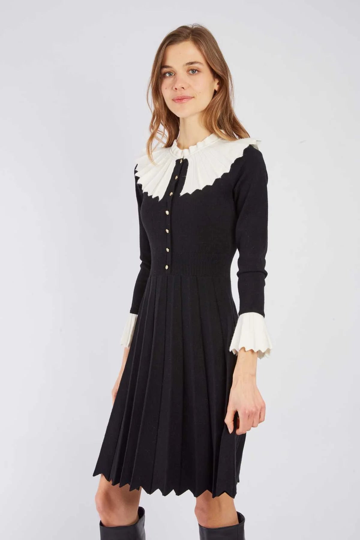 Carine Dress, Black/Off White