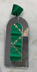 Acrylic Mirror Earrings w/Fabric, Green