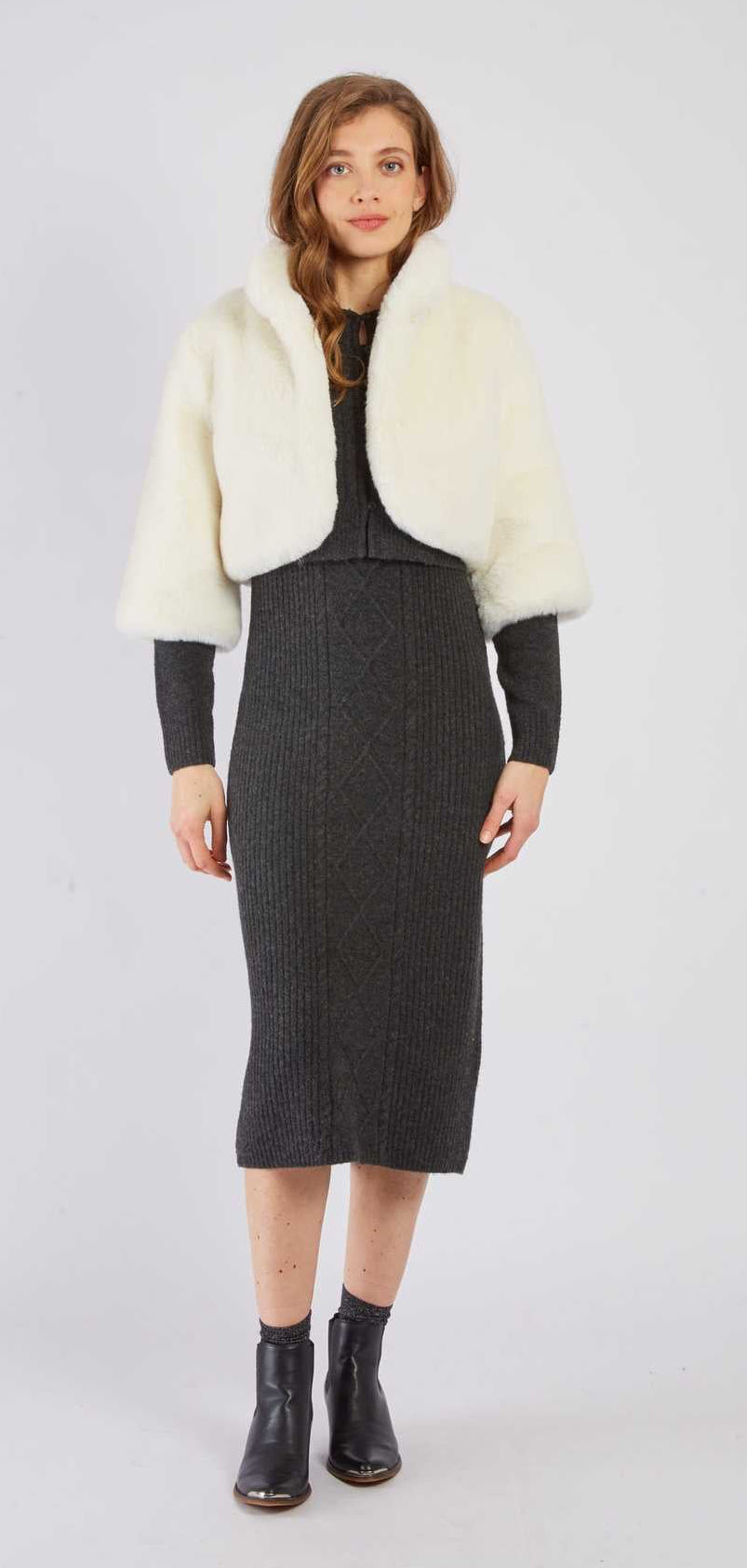 Retro Faux Fur Jacket, Ecru