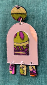 Mirror Acrylic Earrings w/Drops, Purple Multi