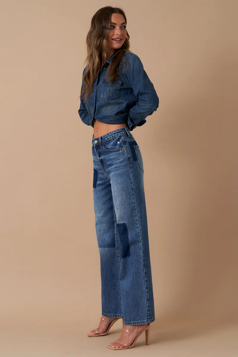 Relaxed Wide Leg patch Jeans