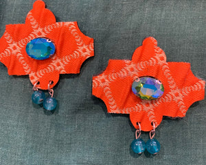 Acrylic Earrings w/Rhinestone, Orange