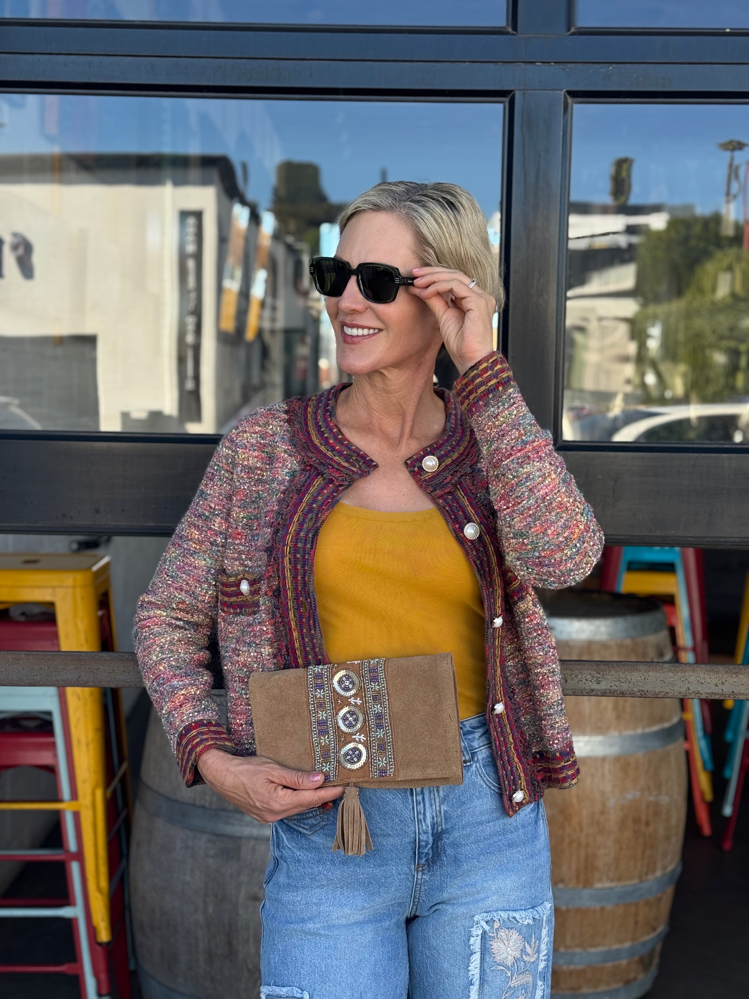 Biarritz Tweed Cardigan- Cranbberry