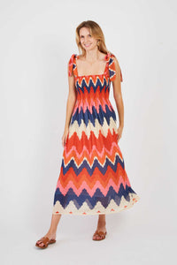 Petale Smock Dress, Coral  Multi