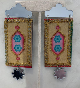 Mirrored Earrings, Gold/Pink