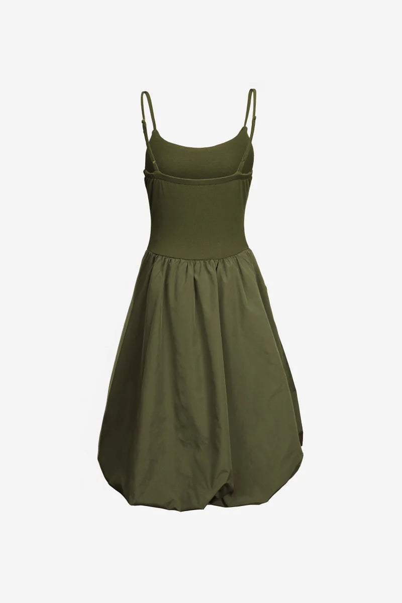 Sleeveless Bubble Skirt Dress, Olive