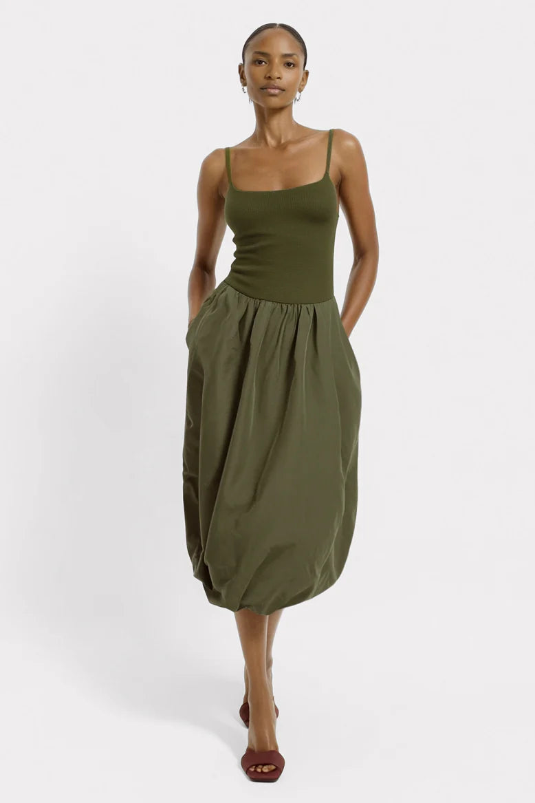 Sleeveless Bubble Skirt Dress, Olive
