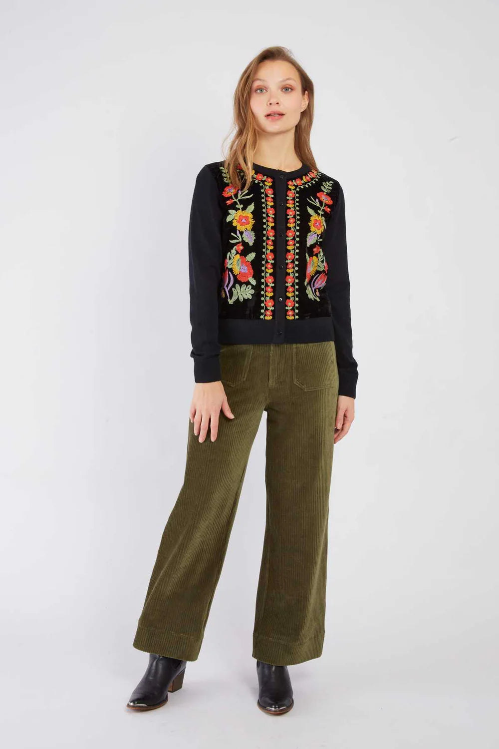 Belette Cardigan, Black Floral