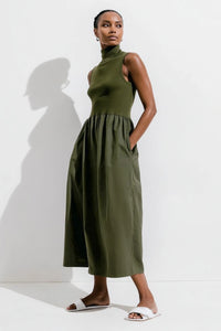 Mock Neck Sleeveless Dress, Olive