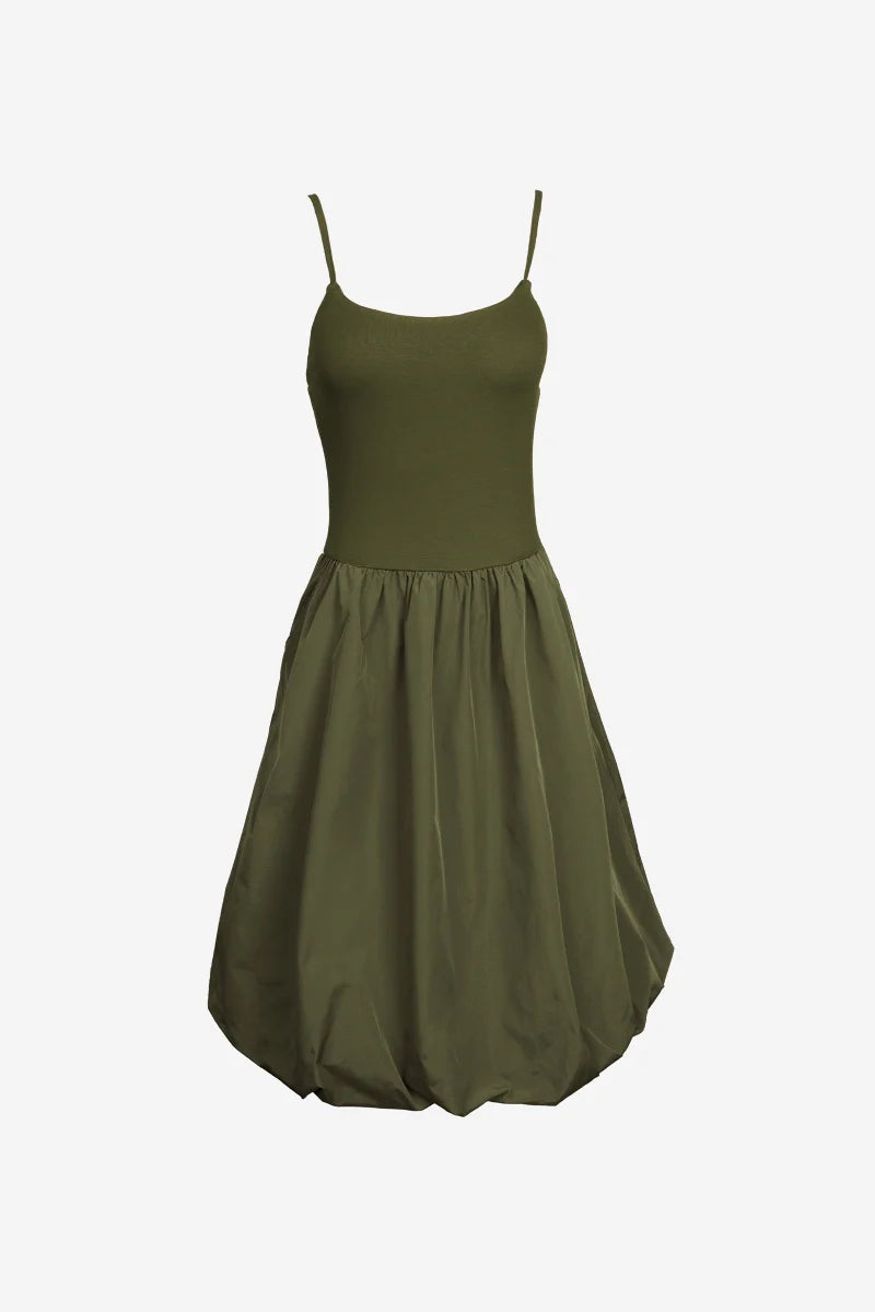 Sleeveless Bubble Skirt Dress, Olive