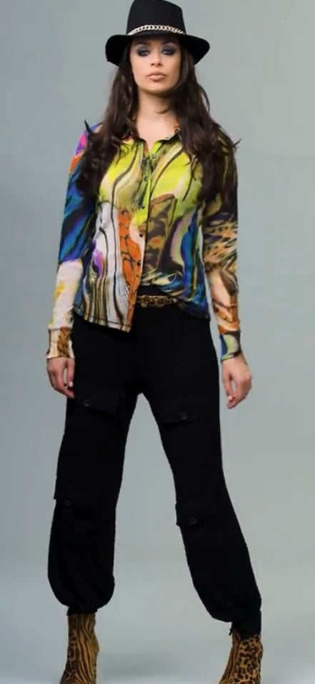 Abstract Mesh Cardigan Lime/Multi color