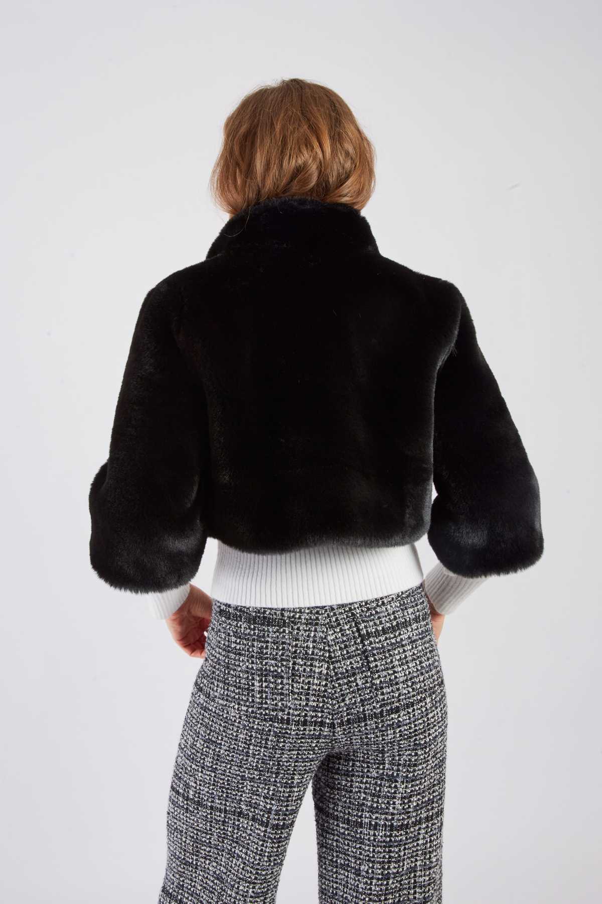 Retro Faux Fur Jacket, Black