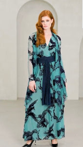 Long Sleeveless Mesh Dress, Floral Teal