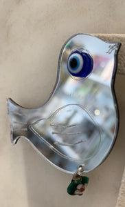Mirror Bird  Earrings w/Evil Eye
