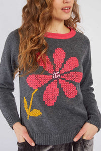 Adelita Sweater, Gray/Pink
